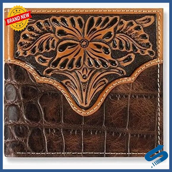 Other - Men's Genuine Leather Bifold Wallet with Floral Embossing Slim Fit